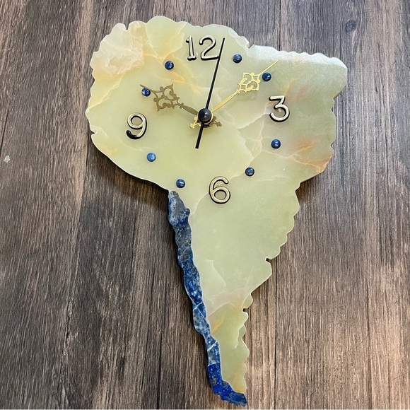 South America Analog Wall Clock Handmade Stones Jade and Lapizlazuli - Picture 9 of 10